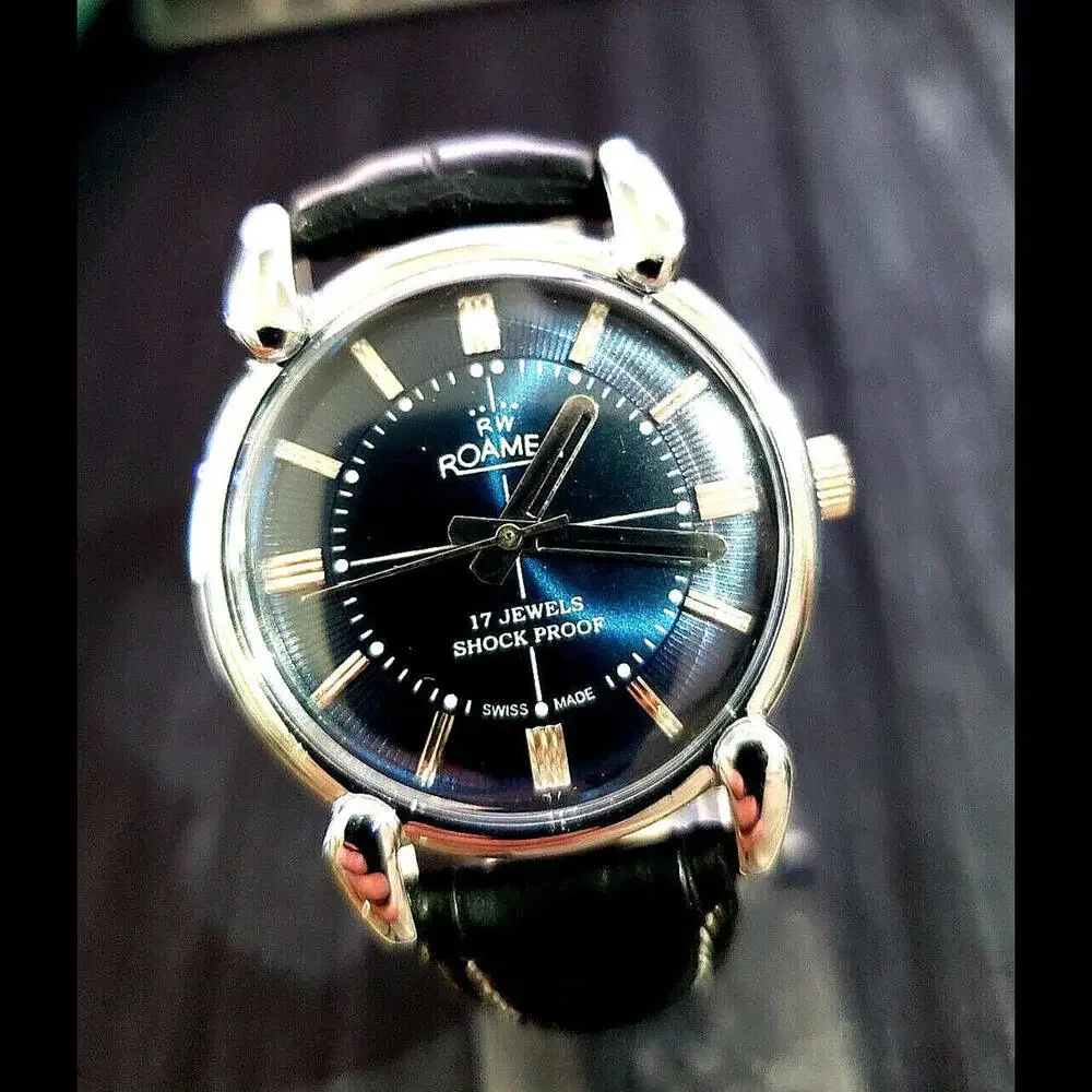 Rare Roamer Brevete Swiss Mens Manual Watch Slv Blu‎ Blk